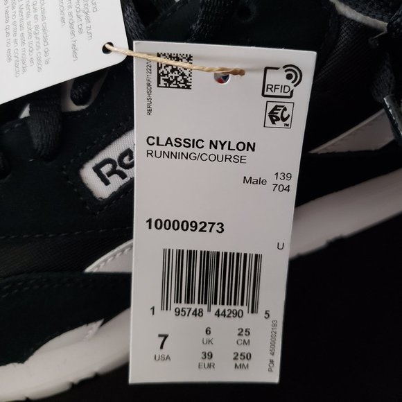 NEW Reebok Classic Nylon Men's Black/White Size 7 Shoes - Picture 7 of 8